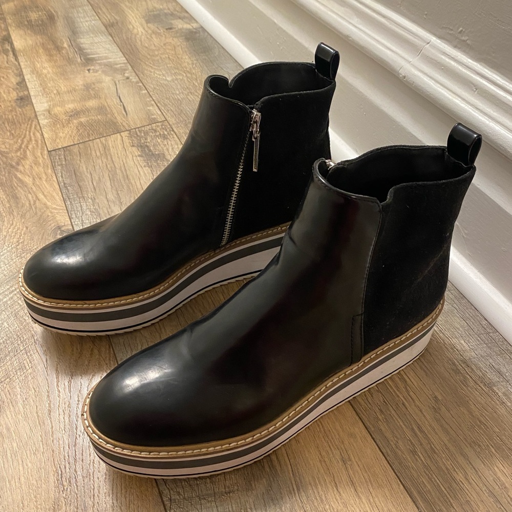 Zara Platform Black Leather Bootie Size 10